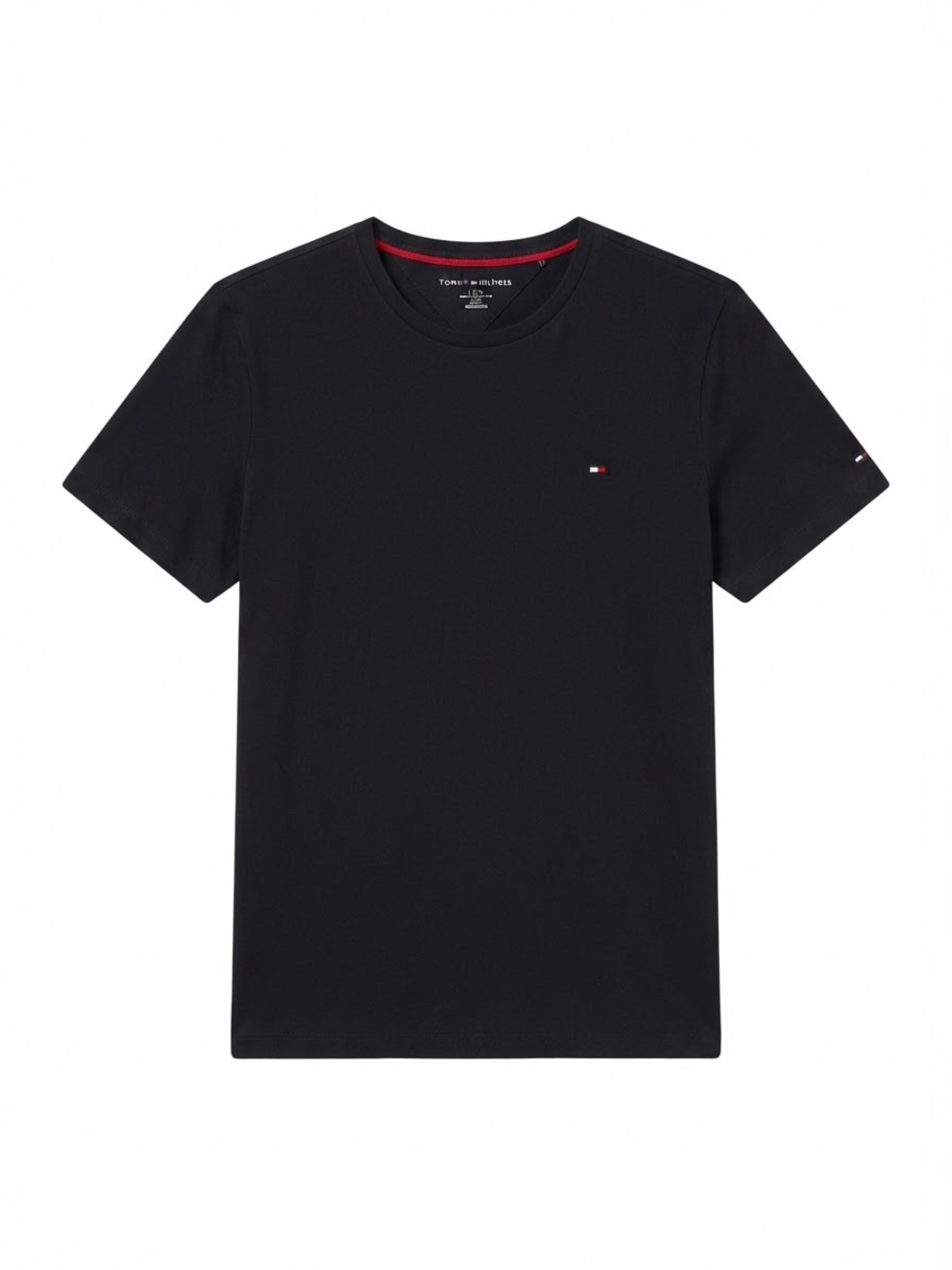 Tommy Hilfiger Black Short Sleeve Crew Neck Tee with Flag Logo